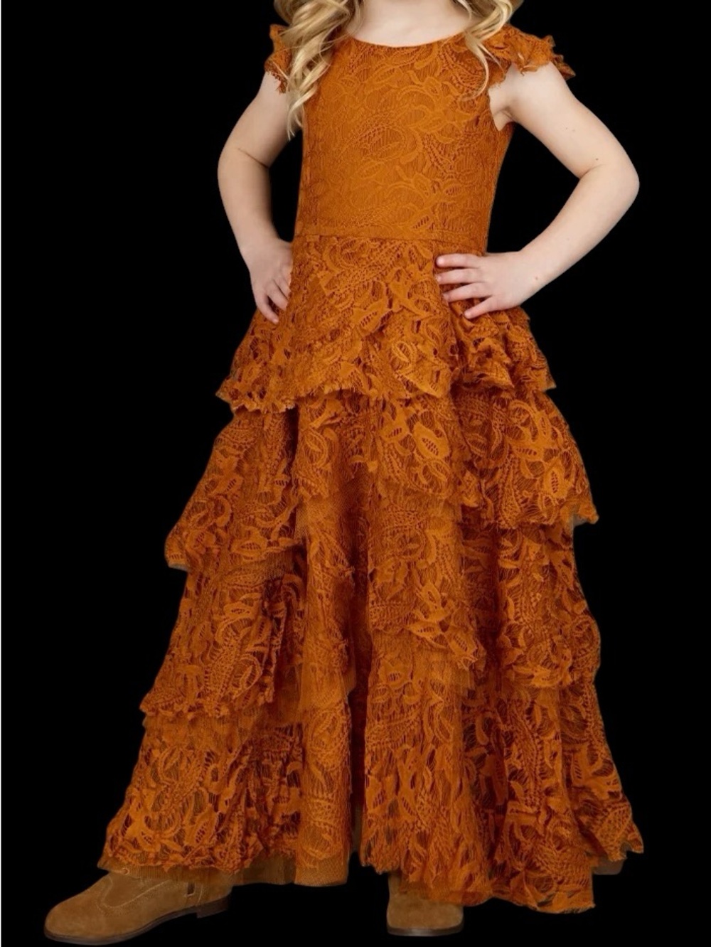 Joyfolie Lyra Dress Marigold Pumpkin Rust Autumn Orange Lace Photo Shoot NWT 4